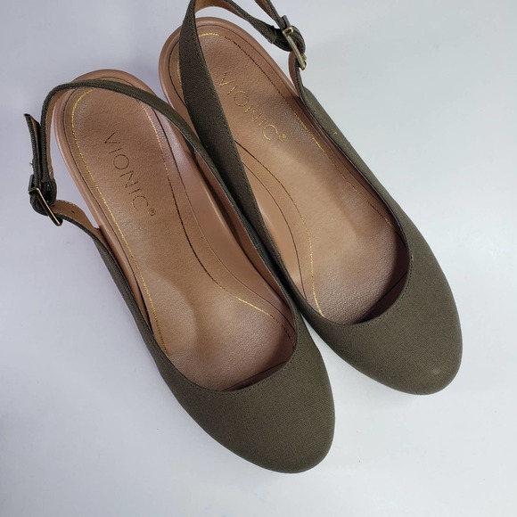 Vionic Coralina Slingback Wedge Heel Espadrille Shoes 10 Olive Green - Picture 2 of 9